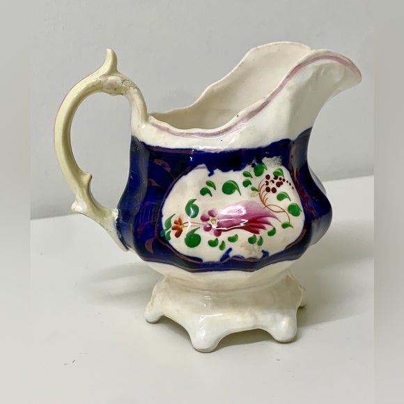 19th Century Vintage Gaudy Welsh Feather Pattern Thorn Handled Creamer Jug - Picture 16 of 16